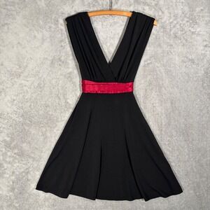 Rampage Black Fit & Flare Dress Red Satin Sash V-Neck Sleeveless S Whimsigoth